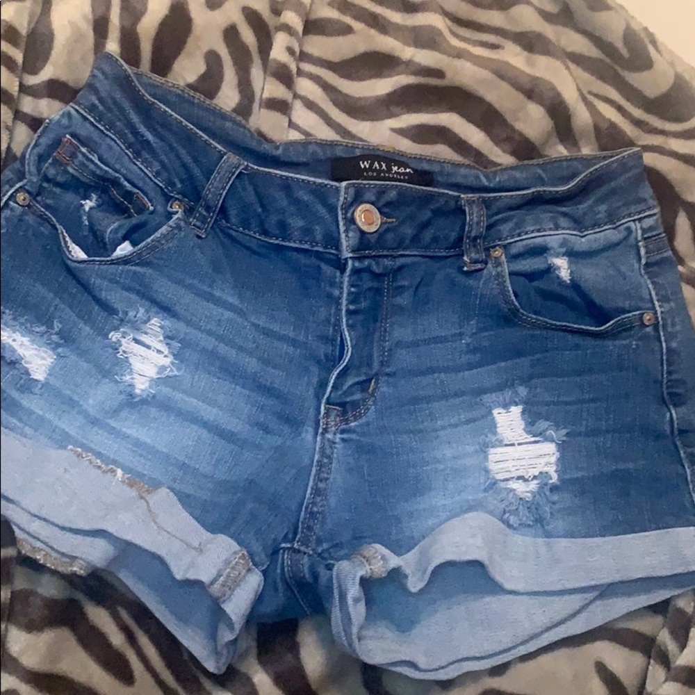 Distressed jean shorts